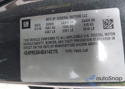 2016 Buick Verano Convenience Group z USA, uszkodzony, nr VIN 1G4PR5SK4G4143175